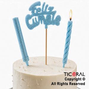 ADORNO DE TORTA SET FELIZ CUMPLE CON BENGALA Y VELA 9 CM GIBRE CELESTE x 1